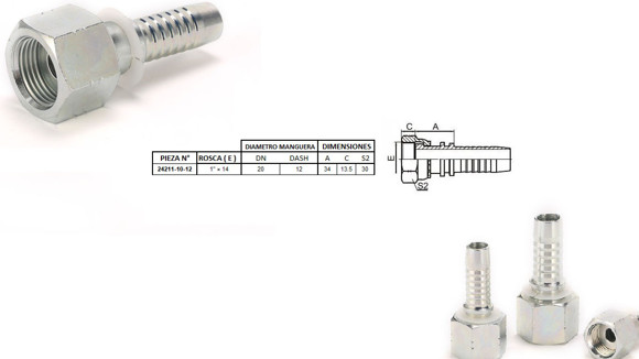 Imagen de HEMBRA RECTO 1" ORFS X 14F 12 MANG.3/4" PLANO C/ORRING